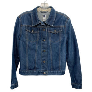 Vintage Y2K GAP Women size S Denim Trucker Jacket Flap Pockets 1990's Hong Kong